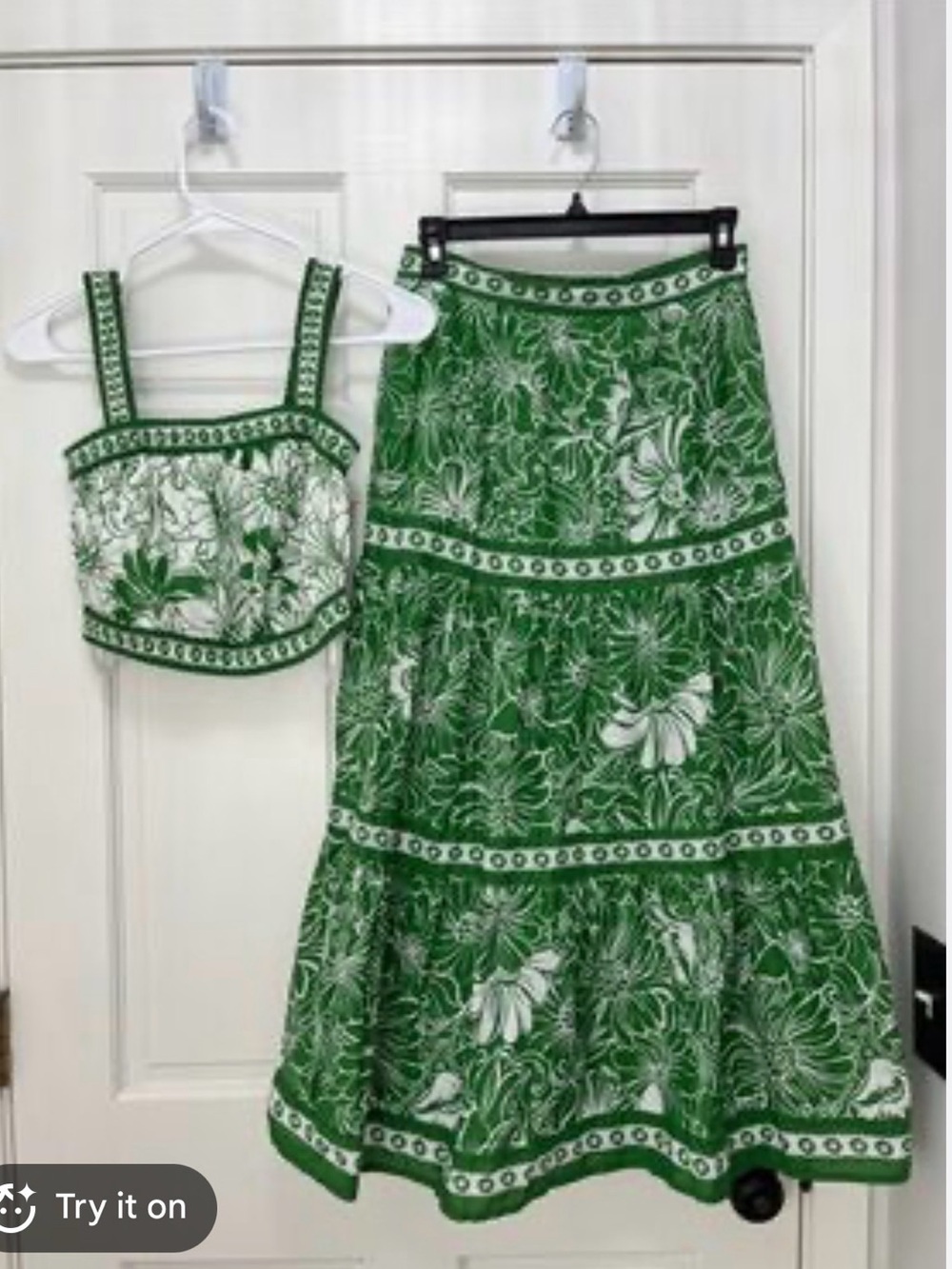 Japna Green & White Floral Two-Piece Tank/Skirt Set, Size XL, NWT - Picture 1 of 6